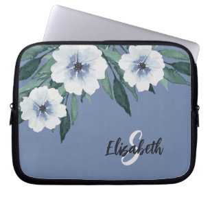Capa Para Notebook Na moda Watercolor Floral Monogramas Azul