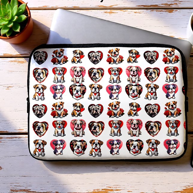 Capa Para Notebook Namorados Bulldog (Bulldog Love Cute Valentine Dog Pattern Laptop Sleeve)