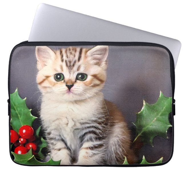 Capa Para Notebook Natais vintages Kitten e Holly (Frente)