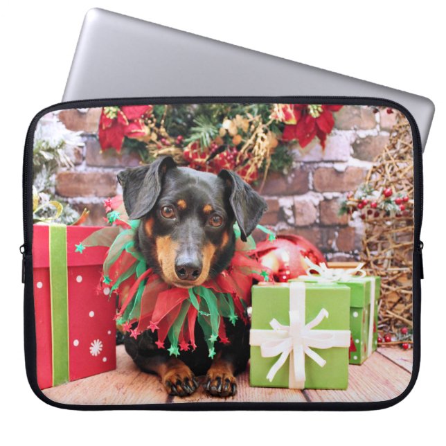 Capa Para Notebook Natal - Dachshund - curtidor (Frente)