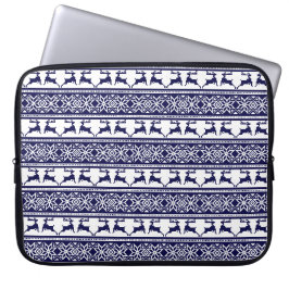 Capa Para Notebook Natal, Folha Escandinava Azul e Branco