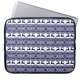 Capa Para Notebook Natal, Folha Escandinava Azul e Branco