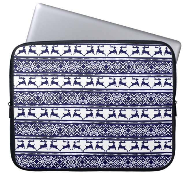 Capa Para Notebook Natal, Folha Escandinava Azul e Branco (Frente)