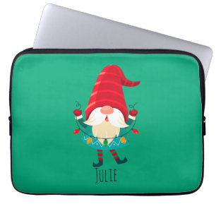 Capa Para Notebook Natal Gnomo segurando luzes de Natal