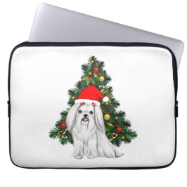 Capa Para Notebook Natal Maltês, Xmas Maltês Cachorro com chapéu de P