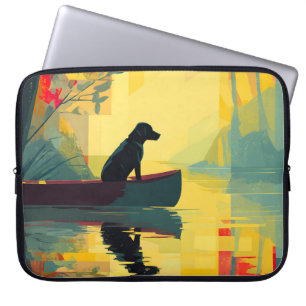 Capa Para Notebook Nature Minimalista Canoa Labrador Preto