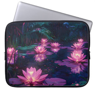 Capa Para Notebook Natureza Zen da Meia-Noite com Lírio Rosa