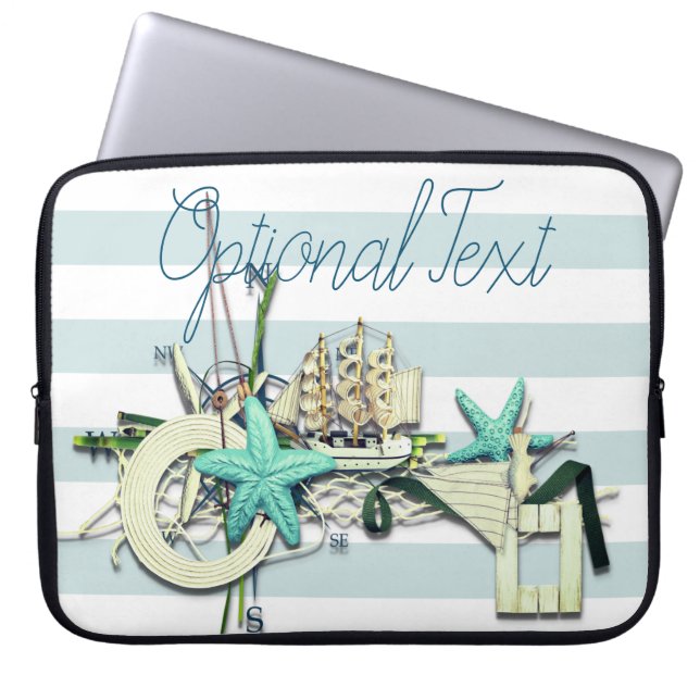 Capa Para Notebook Náutico, rede de pesca e navio alto (Frente)