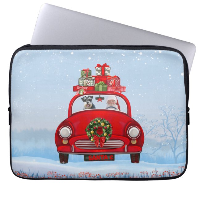Capa Para Notebook Nauzer Cachorro No Carro Com Papai Noel (Frente)