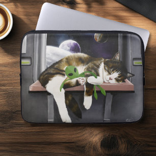 Capa Para Notebook Nave Espacial Gato Tabby Verde Alien Stuffie Ficçã