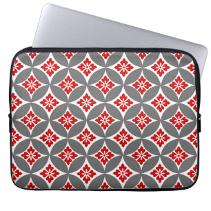 Capa Para Notebook Navio com Motif Flor, Vermelho, Branco e Cinzas