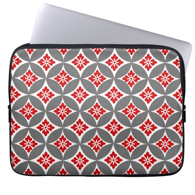 Capa Para Notebook Navio com Motif Flor, Vermelho, Branco e Cinzas (Frente)