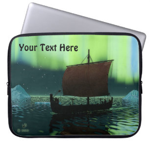 Capa Para Notebook Navio e aurora boreal de Viking
