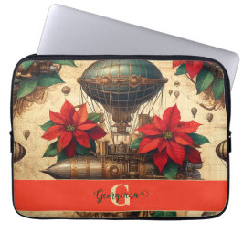 Capa Para Notebook Navio Steampunk Personalizado com Poinsettia