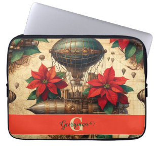 Capa Para Notebook Navio Steampunk Personalizado com Poinsettia
