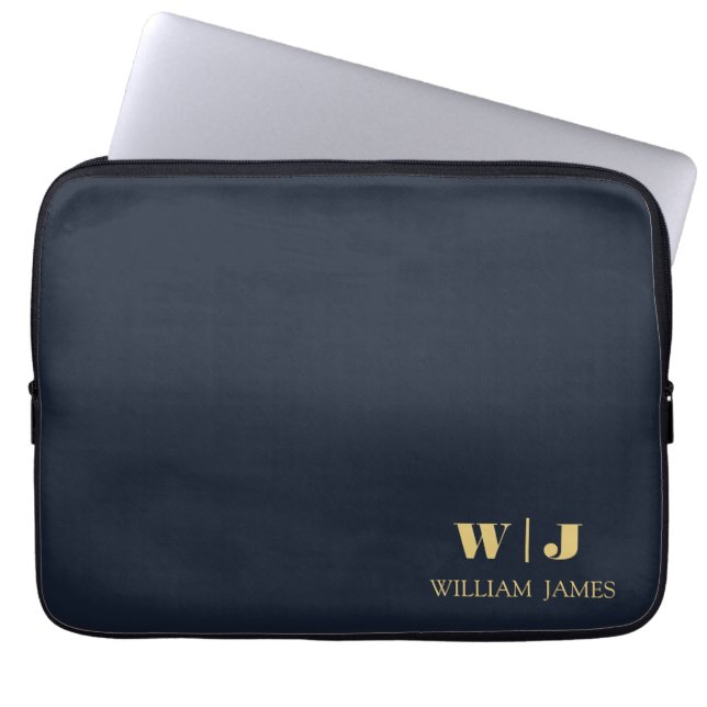 Capa Para Notebook Navy Blue Elegant Professional Minimalist Monogram (Frente)