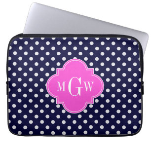 Capa Para Notebook Navy Wht Bolinhas Quatrefoil Rosa Quente 3 Monogra
