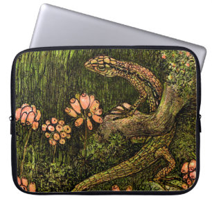 Capa Para Notebook Neerlandês Art Nouveau Lizard e flores selvagens