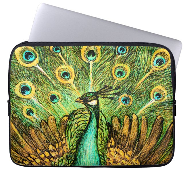 Capa Para Notebook Neerlandês Art Nouveau Peacock e Galinhas (Frente)