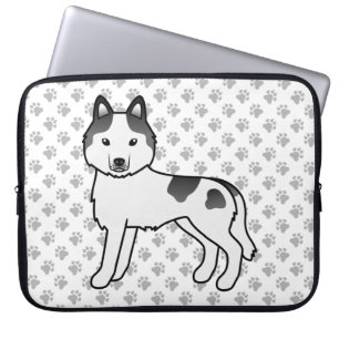 Capa Para Notebook Negra Piebald Siberian Husky Cute Cartoon