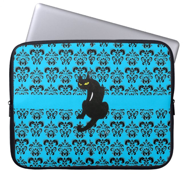 Capa Para Notebook NEGRO CAT DAMASK azul preto (Frente)