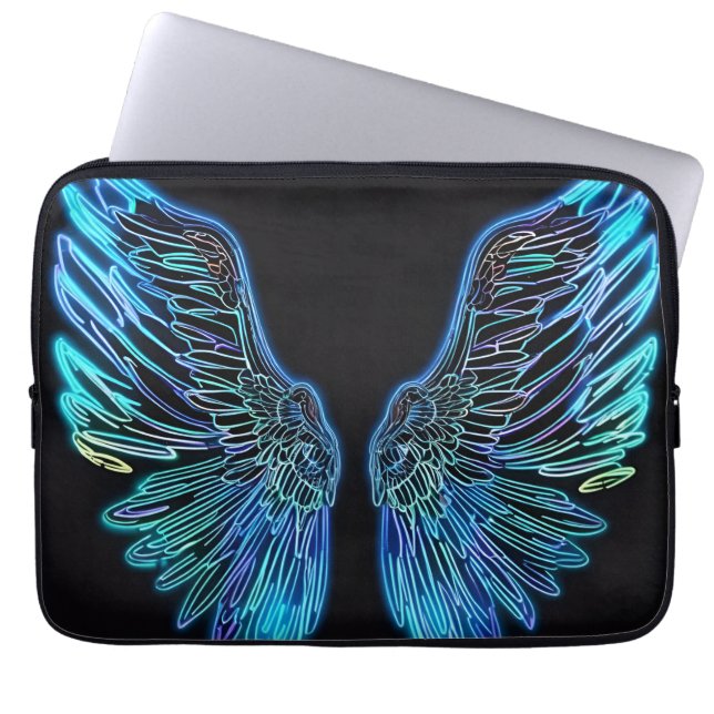 Capa Para Notebook Neon Black and Blue Angel Wings (Frente)