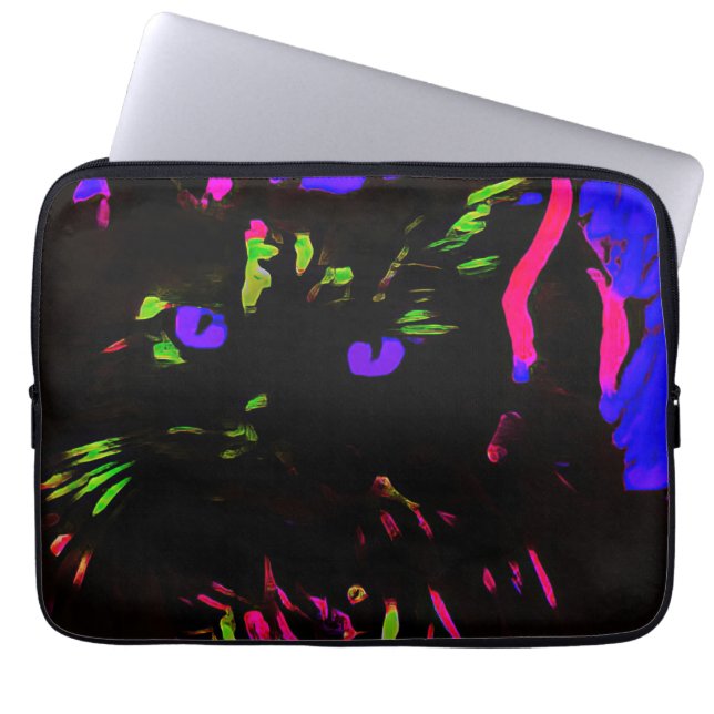 Capa Para Notebook Neon Black Cat com olhos brilhantes (Frente)