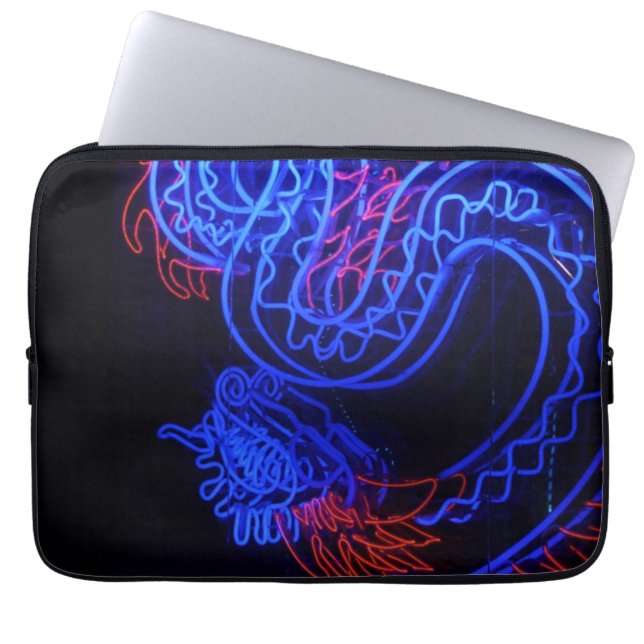 Capa Para Notebook Neon Blue Dragon Black Background Bright (Frente)