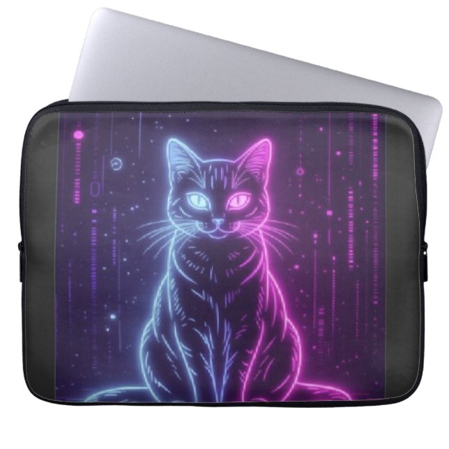 Capa Para Notebook **Neon Cat Design – Glowing Futuristic Feline Art* (Frente)