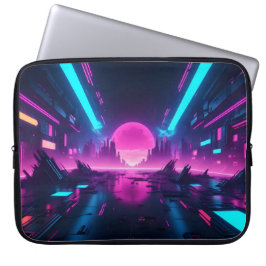 Capa Para Notebook Neon Cyberpunk Cityscape Synthwave Retro Tech