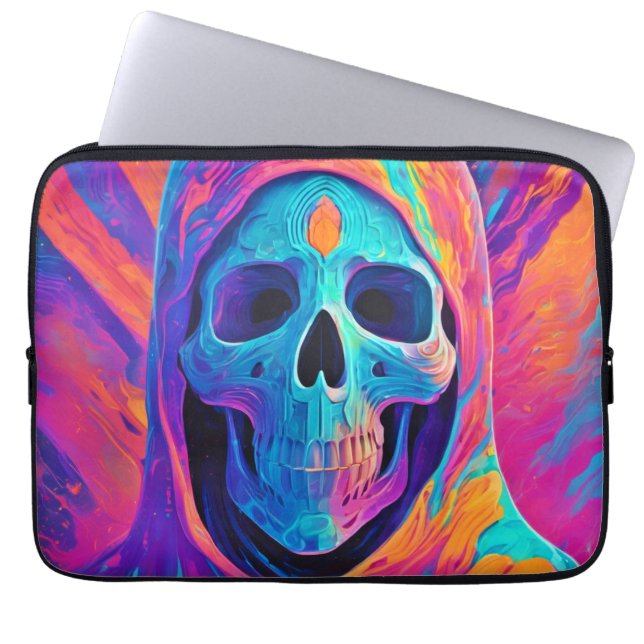 Capa Para Notebook Neon Glowning Skull Art (Frente)