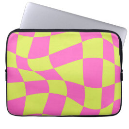 Capa Para Notebook Néon moderno Padrão ondulado vibrante amarelo