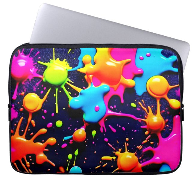 Capa Para Notebook Neon Paint Splatter Abstrato Art (Frente)