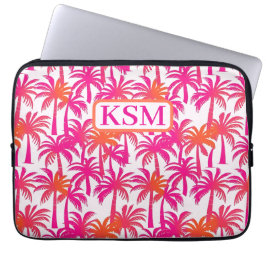 Capa Para Notebook Neon Pink Orange Palm Tree Monograma