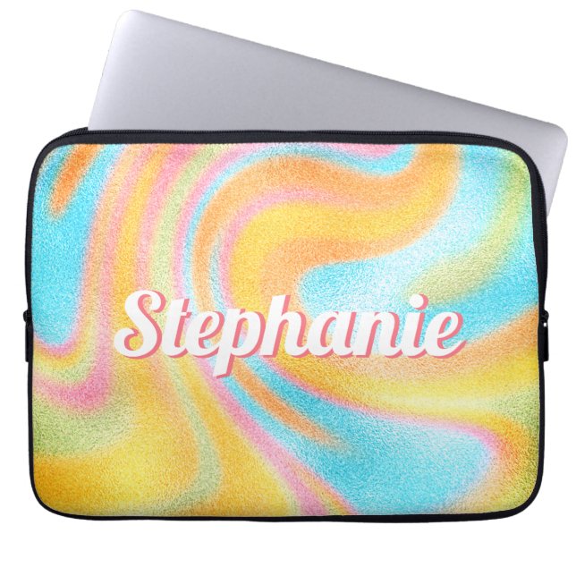 Capa Para Notebook Neon Rainbow Swirl Nome Personalizado (Frente)