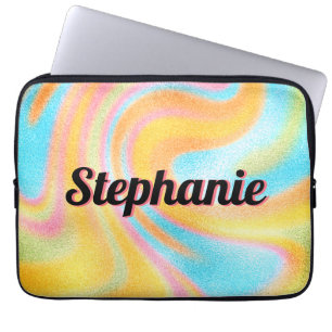 Capa Para Notebook Neon Rainbow Swirl Personalizado Black Name