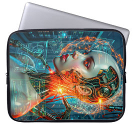 Capa Para Notebook Neon Sci-Fi Cyborg Female Cyberpunk Tech