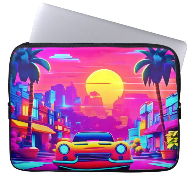 Capa Para Notebook Neon Sunset City Drive (Frente)
