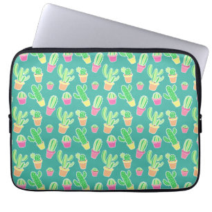 Capa Para Notebook Neon Watercolor Cactus Em Potes