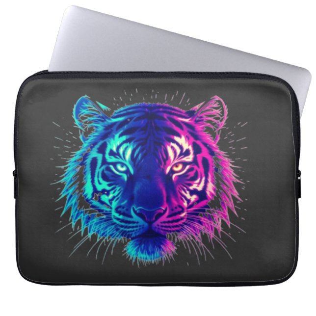 Capa Para Notebook Neon White Tiger – Glowing Cyberpunk Wildlife Art (Frente)