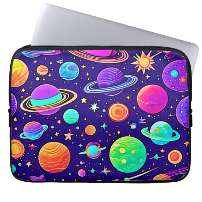Capa Para Notebook Neons Fluidos: Planetas e Estrelas (Frente)