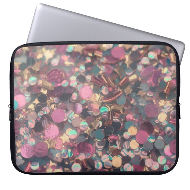 Capa Para Notebook Neoprene Pink Confetti Dourado Caso De Laptop Lípi (Frente)