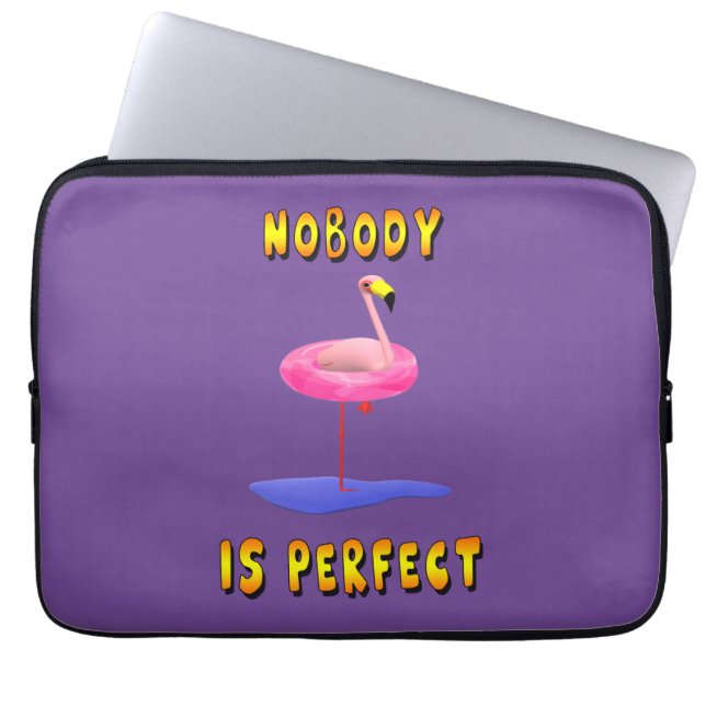 Capa Para Notebook Ninguém é perfeito - flamingo com anel de natação (Frente)