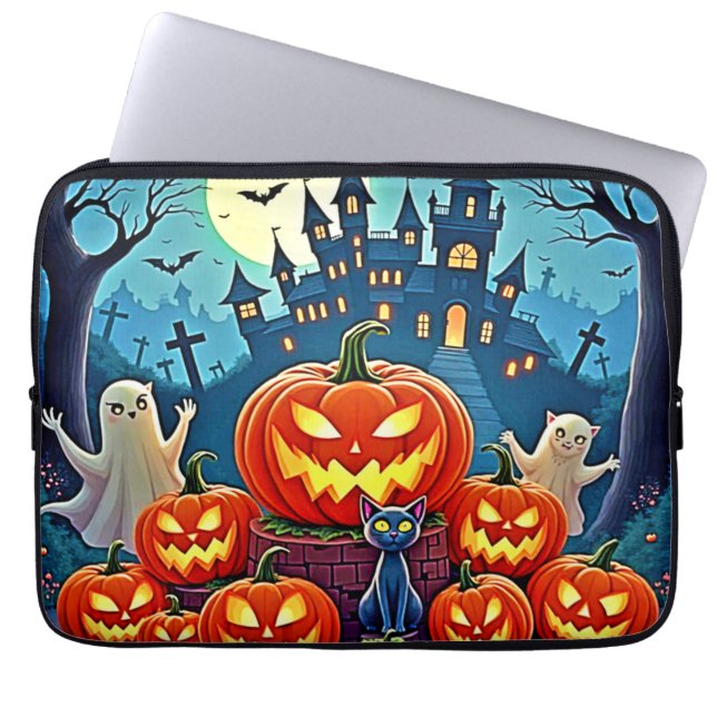 Capa Para Notebook Noite de Halloween: Arte Assustadora Divertida (Frente)