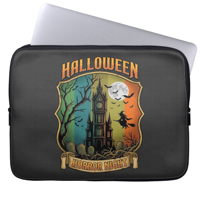 Capa Para Notebook Noite de Terror do Halloween Casa Assombrada Bruxa (Frente)