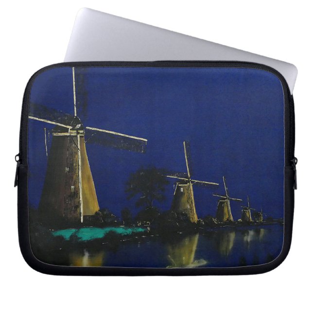 Capa Para Notebook Noite em Kinderdijk (Frente)
