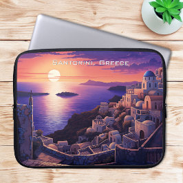 Capa Para Notebook Noite na Pintura da Ilha de Santorini | Viagem Art