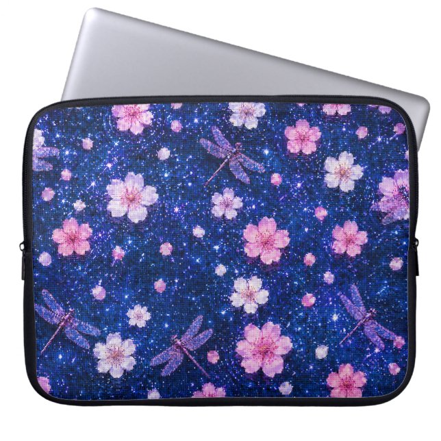 Capa Para Notebook Noite Sonhadora com Flor de Cerejeira e Dragão (Frente)