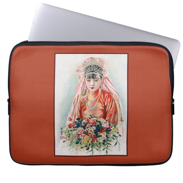 Capa Para Notebook Noiva de Vermelho no Casamento Chinês em Xangai (Frente)