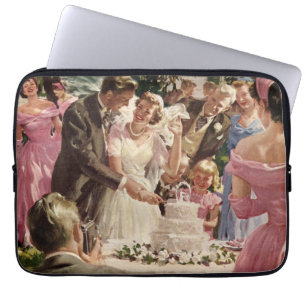 Capa Para Notebook Noiva e Noivo Recém-Casados Cortam o Bolo de Casam
